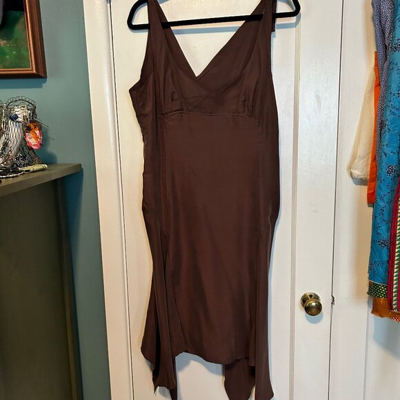 Ana Nonza Chocolate Brown Silk Slip Dress L - Picture 1 of 12